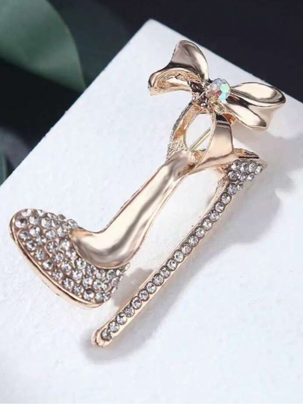 Gold Crystal High Heel Shoe Brooch with Bow, High Heel Brooch